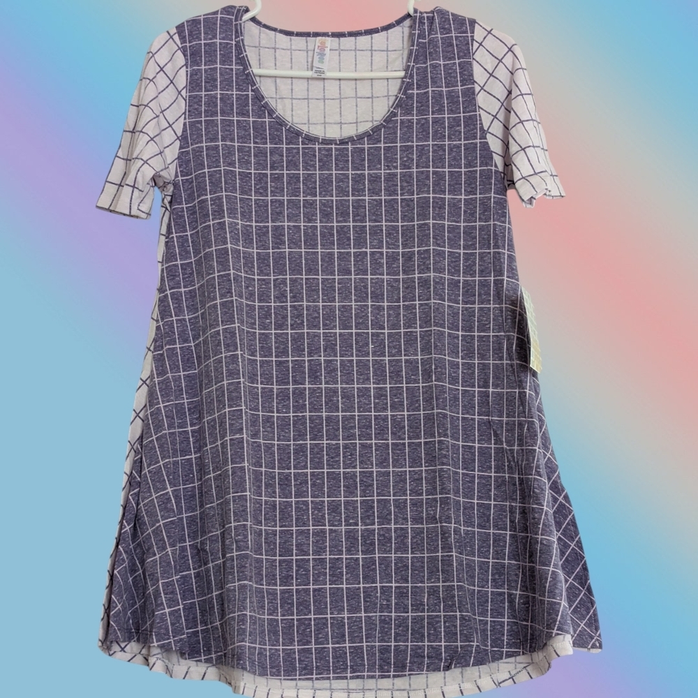 LuLaRoe Purple White Grid Perfect T XXS Top Shirt Polyester Blend Light Airy New
